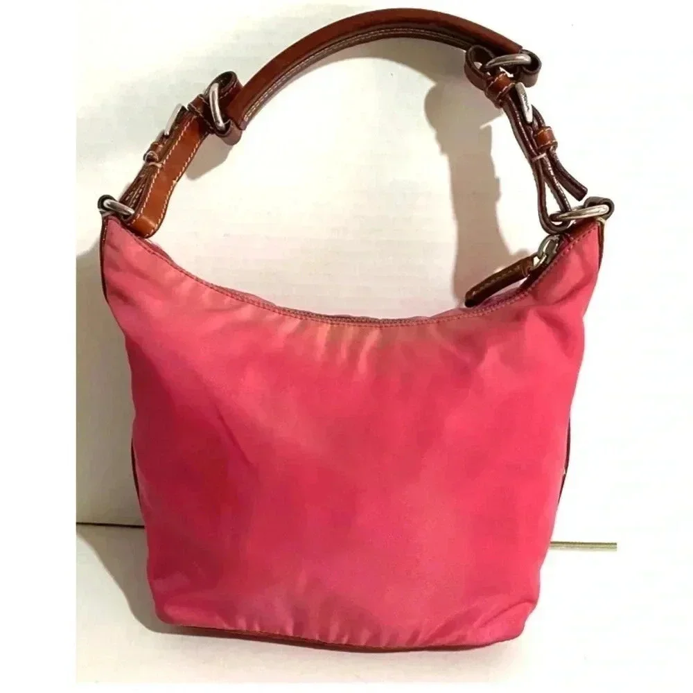 Prada pink distressed nylon hobo handbag